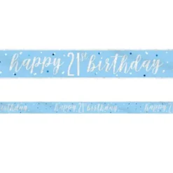 Happy 21th Birthday Banderoll Blå & Silver
