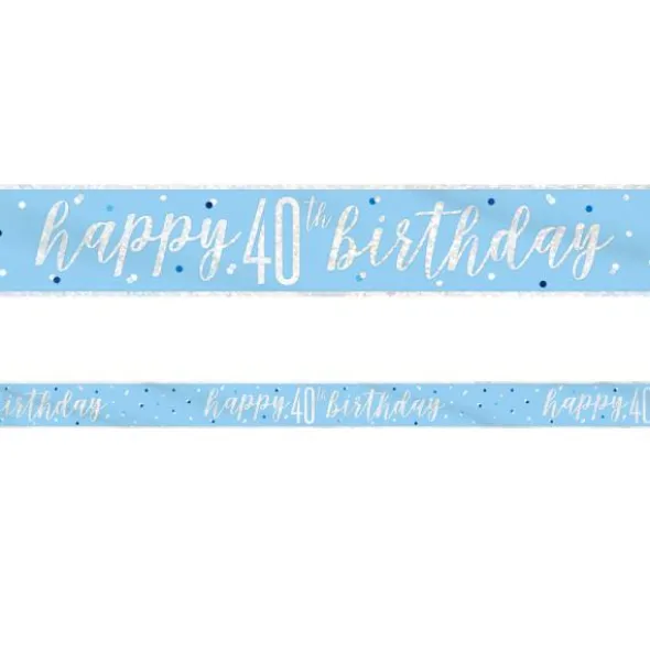Happy 40th Birthday Banderoll Blå & Silver