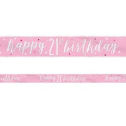 Happy 21th Birthday Banderoll Rosa & Silver