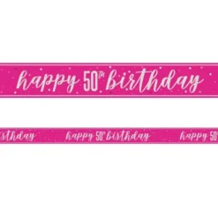 Happy 50th Birthday Banderoll Rosa & Silver