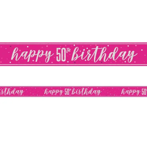 Happy 50th Birthday Banderoll Rosa & Silver