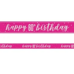 Happy 60th Birthday Banderoll Rosa & Silver