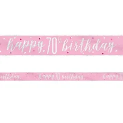Happy 70th Birthday Banderoll Rosa & Silver