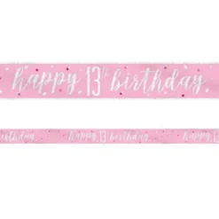 Happy 13th Birthday Banderoll Rosa & Silver
