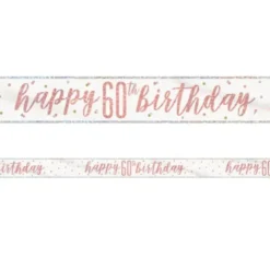 Happy 60th Birthday Banderoll Vit & Roséguld