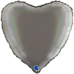 Hjärtballong Holografisk Platinum Grå