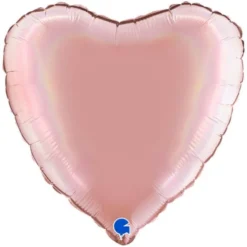 Hjärtballong Holografisk Platinum Rosé