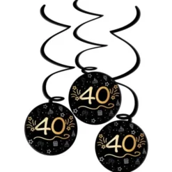 Hängande Dekorationer Svart 40 år 3-pack