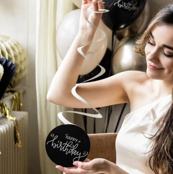 Hängande Födelsedagsdekorationer Svart/Krämvit 6-pack