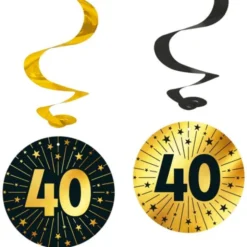 Hängande Swirls 40 år Guld/Svart 4-pack