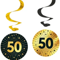 Hängande Swirls 50 år Guld/Svart 4-pack