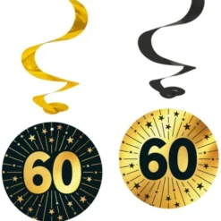 Hängande Swirls 60 år Guld/Svart 4-pack