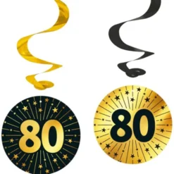 Hängande Swirls 80 år Guld/Svart 4-pack