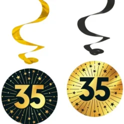 Hängande Swirls 35 år Guld/Svart 4-pack