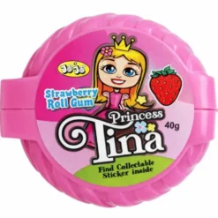 Jordgubb Tuggummirulle med Prinsessa Sticker 40 g