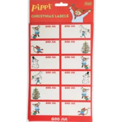 Juletiketter Pippi Långstrump 60-pack