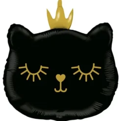 Katt med Prinsesskrona Folieballong Svart