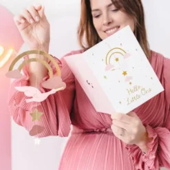 Kort med Hängande Dekoration Rosa Stork
