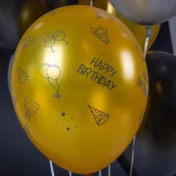 Latexballonger Happy Birthday Svart/Silver/Guld 8-pack