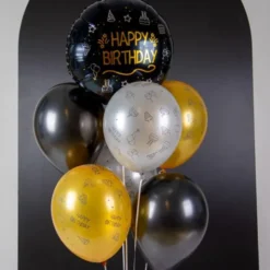 Latexballonger Happy Birthday Svart/Silver/Guld 8-pack