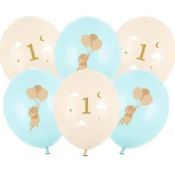 Latexballonger Mus 1 År Blå/Persika 30 cm (6-pack)