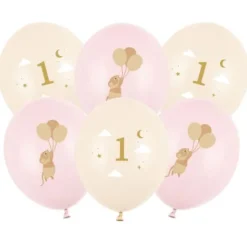 Latexballonger Mus 1 År Rosa/Persika 30 cm (6-pack)