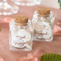 Liten Glasflaska Just Married Roseguld