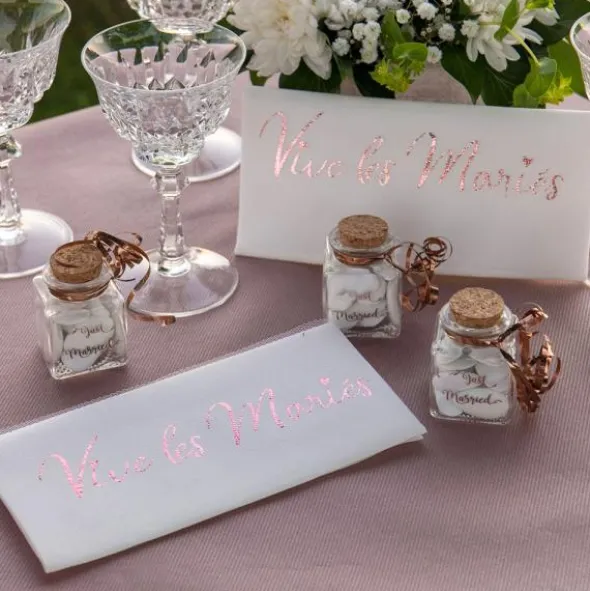 Liten Glasflaska Just Married Roseguld