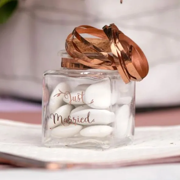 Liten Glasflaska Just Married Roseguld