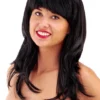 Lång Svart Peruk med Lugg