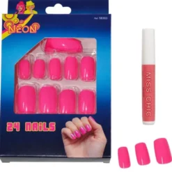 Lösnaglar Neonrosa (24-pack)