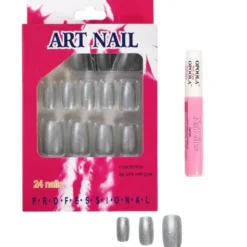 Lösnaglar Silverglitter (24-pack)