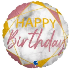 Marble Happy Birthday Holografisk Ballong Rosa