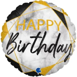 Marble Happy Birthday Holografisk Ballong Svart