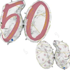 Marble 50 Holografisk Ballongsiffra Rosa