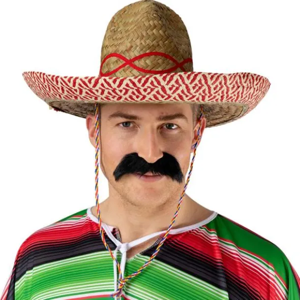 Mexikansk Sombrero Stråhatt Beige/Röd