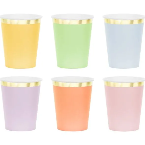 Pappersmuggar Färgmix med Guldkant 6-pack