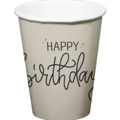 Pappersmuggar Happy Birthday Krämvit/Svart 8-pack