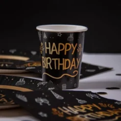 Pappersmuggar Happy Birthday Svart 8-pack