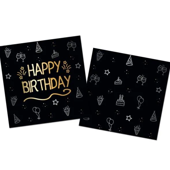Pappersservetter Happy Birthday Svart 16-pack