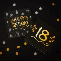 Pappersservetter Happy Birthday Svart 16-pack