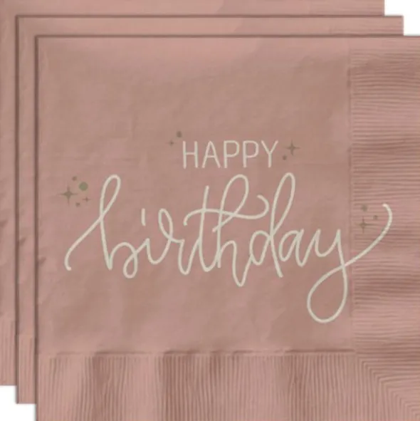 Pappersservetter Happy Birthday Krämrosa 20-pack