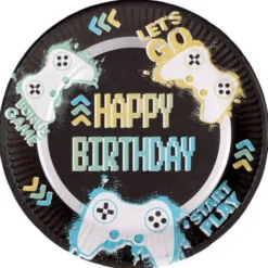 Papperstallrikar Happy Birthday Gamer 23 cm 8-pack