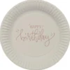 Papperstallrikar Happy Birthday Krämvit/Krämrosa 8-pack