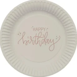 Papperstallrikar Happy Birthday Krämvit/Krämrosa 8-pack