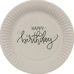 Papperstallrikar Happy Birthday Krämvit/Svart 8-pack