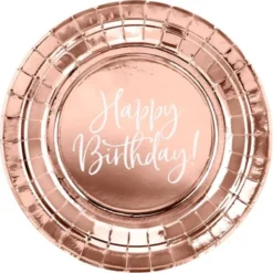 Papperstallrikar Happy Birthday Roseguld