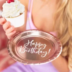 Papperstallrikar Happy Birthday Roseguld