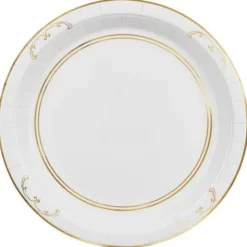 Papperstallrikar Ornament Guld/Vit 23 cm 6-pack
