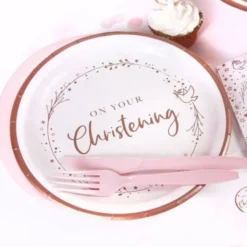 Papptallrikar On Your Christening Ljusrosa